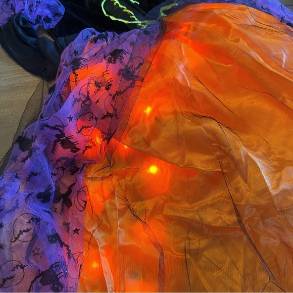 Girls Witch Halloween Costume with Light Up Dress Hat with Broom Size Medium - Picture 5 of 12